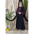 Embroidered abaya with Butterfly sleeves- Black-Coral